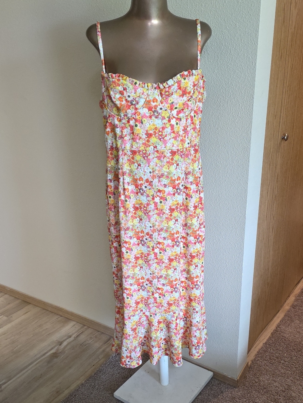 Hutch ANTHRO Floral Spaghetti-Strap Slip Dress in Pink & Orange